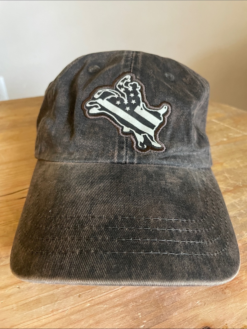 Washed Black Men's Baseball Cap with American Flag Eagle Patch